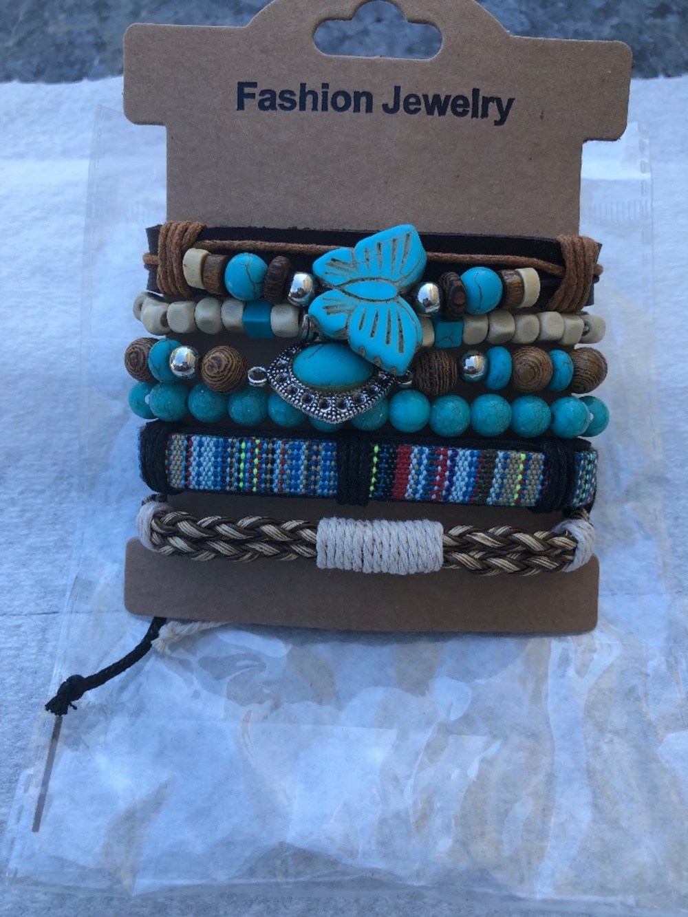 Boho Stacked Turquoise & Leather Charm Bracelet Set